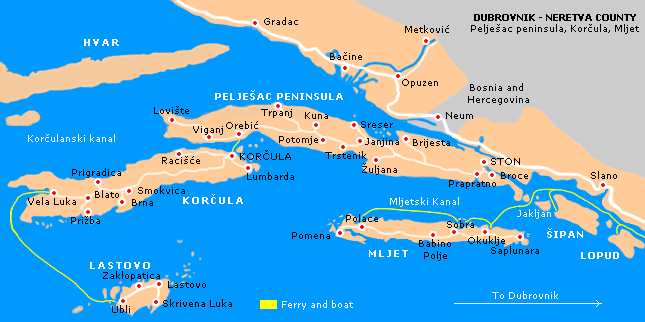Map of the Peljesac peninsula